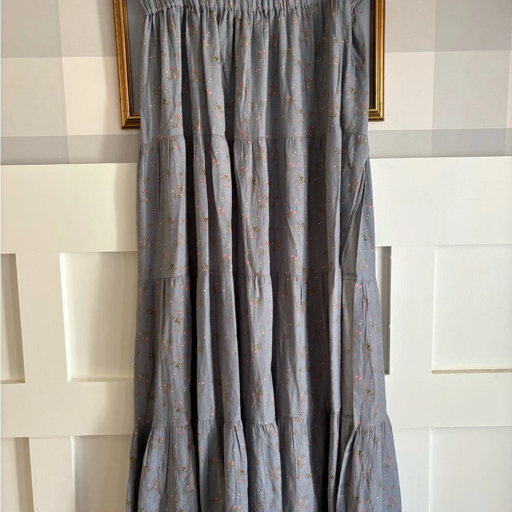 Jen's Pirate Booty Gray Tiered Maxi Skirt with Pink Floral Motif Large - Picture 2 of 5